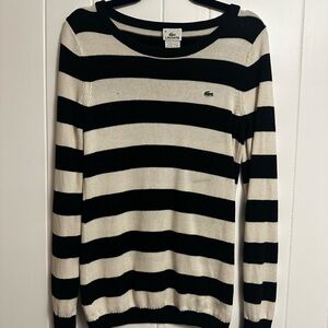 Lacoste Women's Striped Black and White Sweater